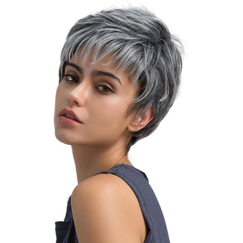 Factory Direct Selling Fashion Ms. Wig Gray Mixed Short Hair High -temperature silk fluffy curly hair