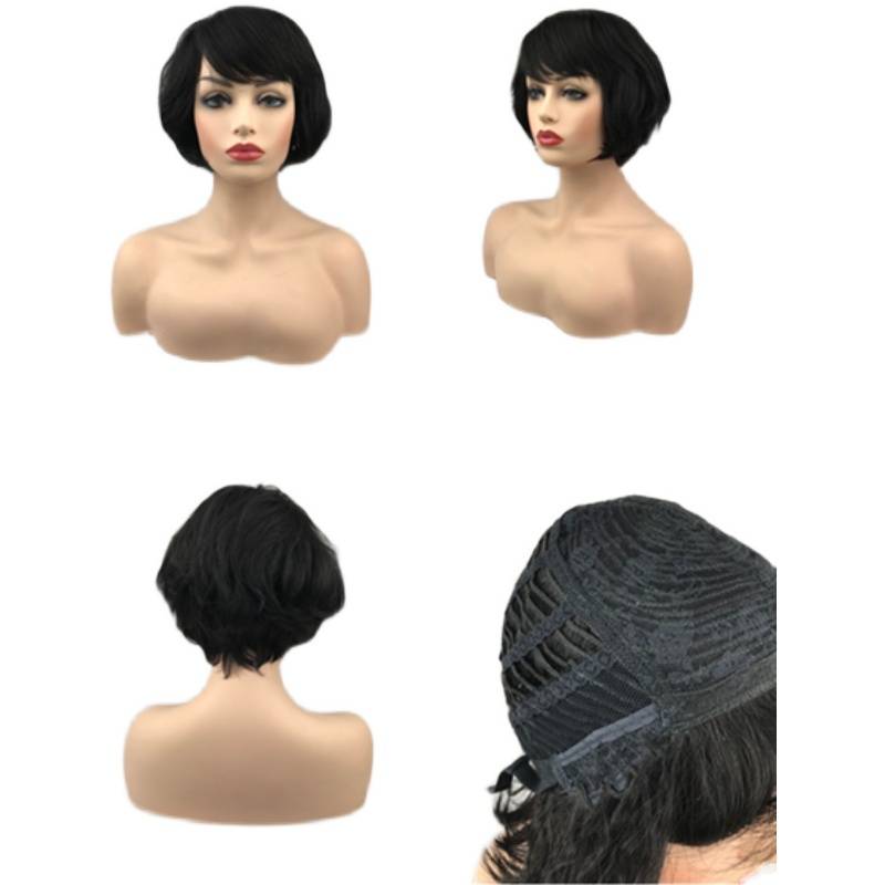 Ferry hair female short hair full head set of real head sets of real hair silk fluffy full hair black+gift network
