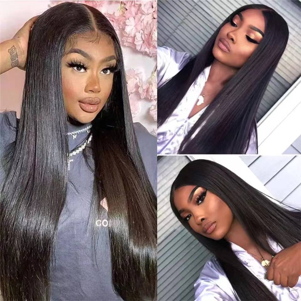 2023 Amazon European and American former lace fake head cover black long straight hair cover lace head cover wig