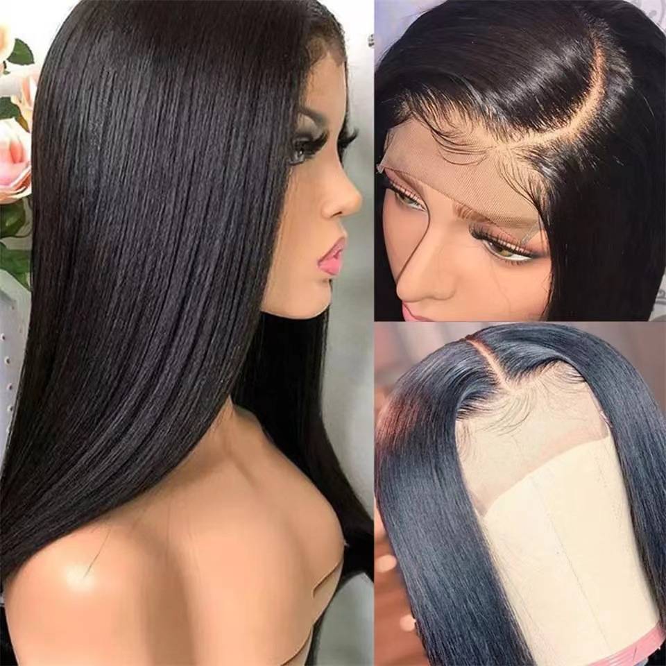 2023 Amazon European and American former lace fake head cover black long straight hair cover lace head cover wig