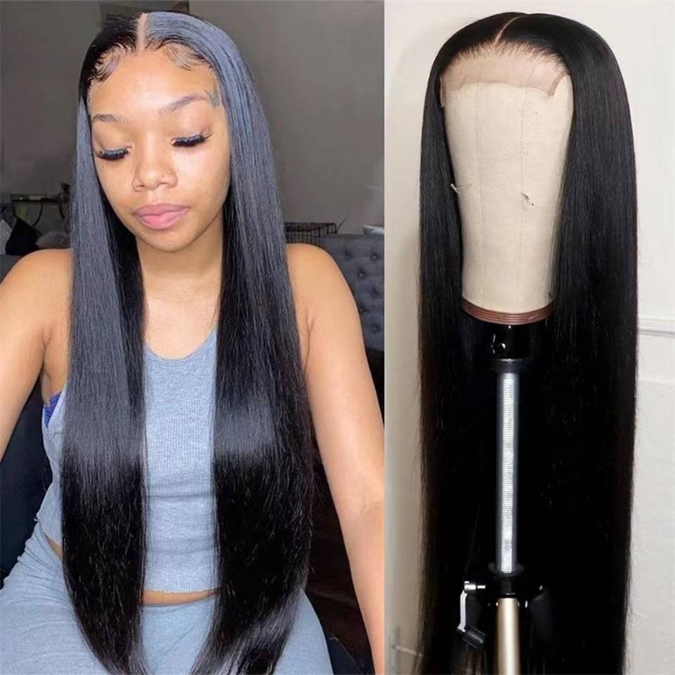 2023 Amazon European and American former lace fake head cover black long straight hair cover lace head cover wig