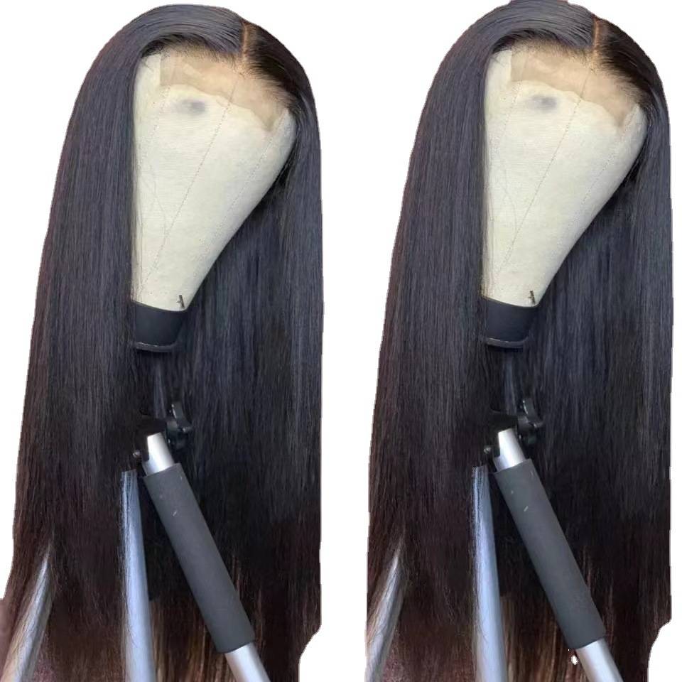 2023 Amazon European and American former lace fake head cover black long straight hair cover lace head cover wig