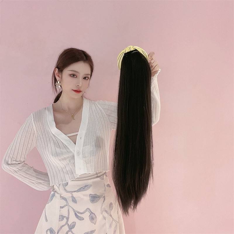European and American hair hoop wig women's high -temperature silk half -head set selling the same black long straight fake film manufacturers