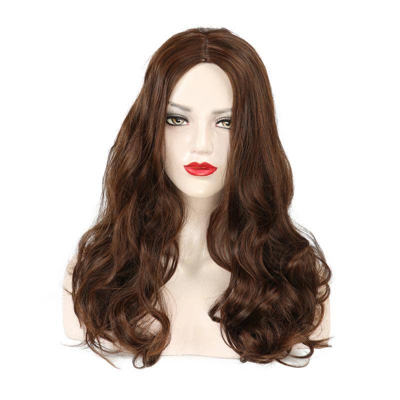 Spot light brown European and American wig medium long curly hair chemical fiber high -temperature silk wig wigs of European and American wholesale