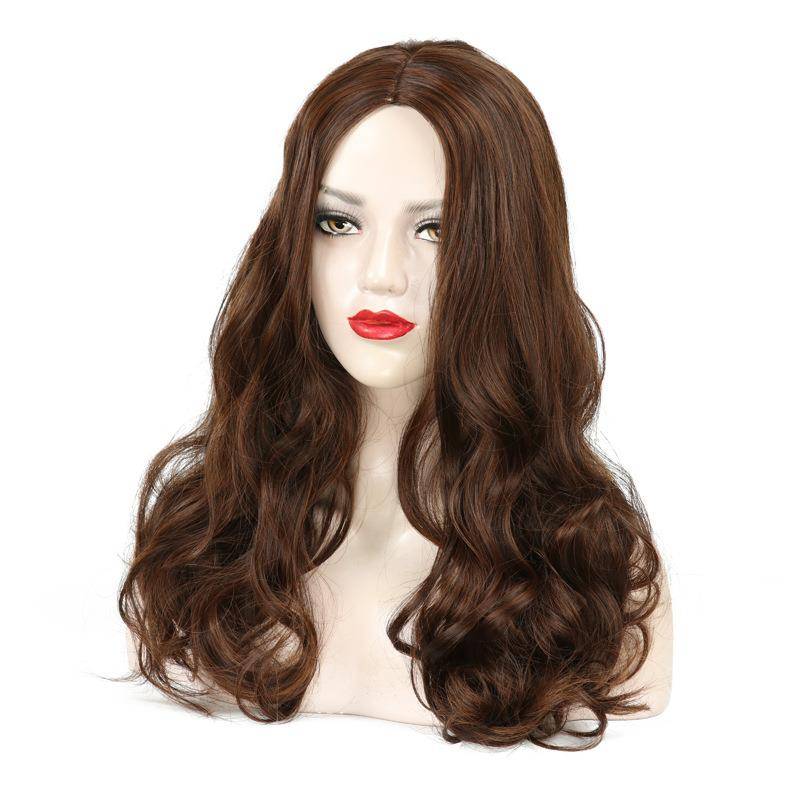 Spot light brown European and American wig medium long curly hair chemical fiber high -temperature silk wig wigs of European and American wholesale