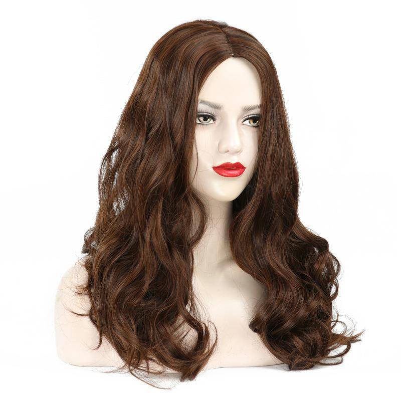 Spot light brown European and American wig medium long curly hair chemical fiber high -temperature silk wig wigs of European and American wholesale
