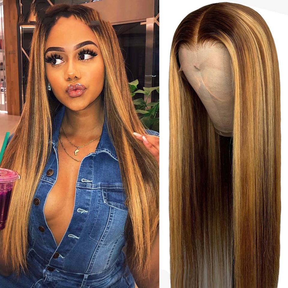 2024 Cross -border wig Europe and the United States, Sino -Synthetic gradient long straight hair, high temperature silk rose net wig