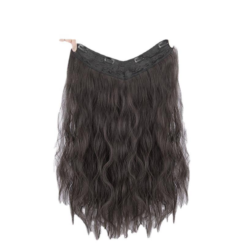 Wig female one -piece long curly hair U -shaped water ripples connecting big wave fluffy natural wig films