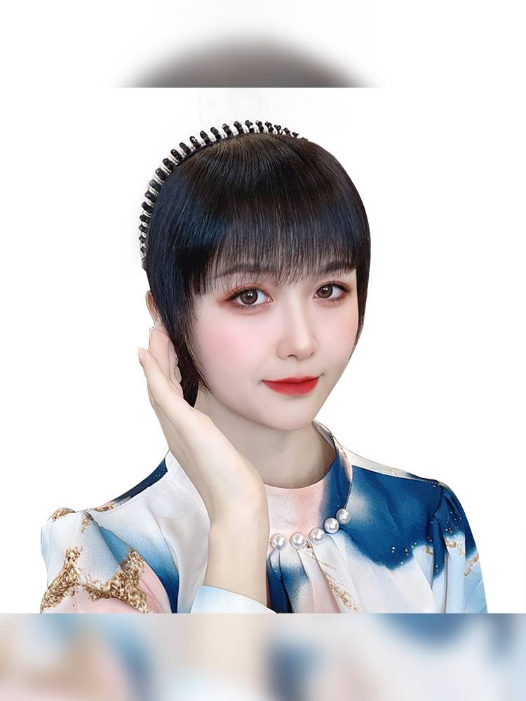 Wig female real hair drilling hair hoop air bangs all -in -one replenishment tablet to repair face naturally covers white hair before fake bangs