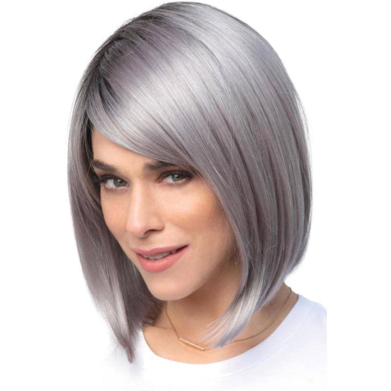 The new middle -aged and elderly wig female short straight hair gray -white gradient headhholes are fast -selling in European and American wig short hair cover