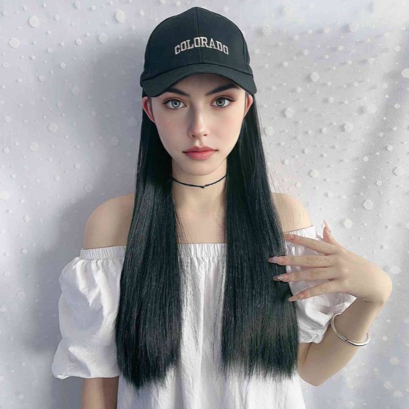 Cross -border e -commerce goods direct selling baseball hats wig female black and long straight hair wigs