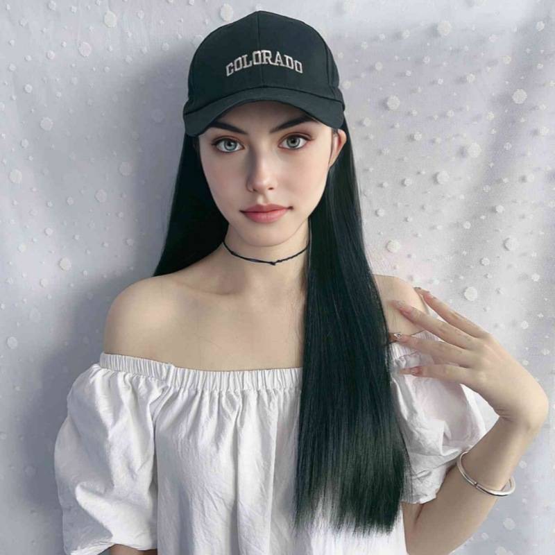 Cross -border e -commerce goods direct selling baseball hats wig female black and long straight hair wigs