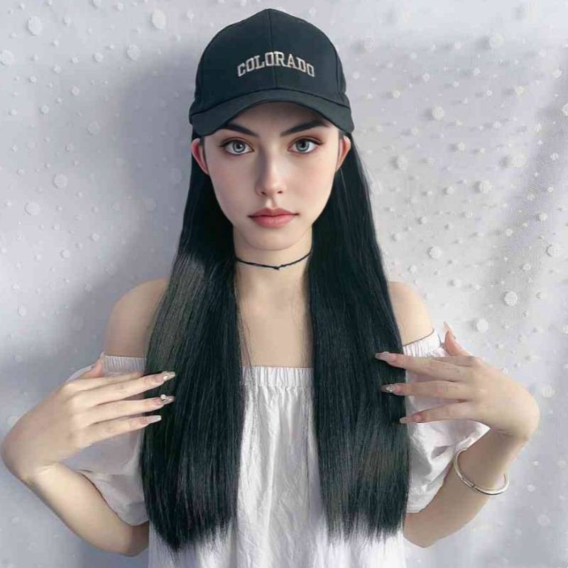 Cross -border e -commerce goods direct selling baseball hats wig female black and long straight hair wigs
