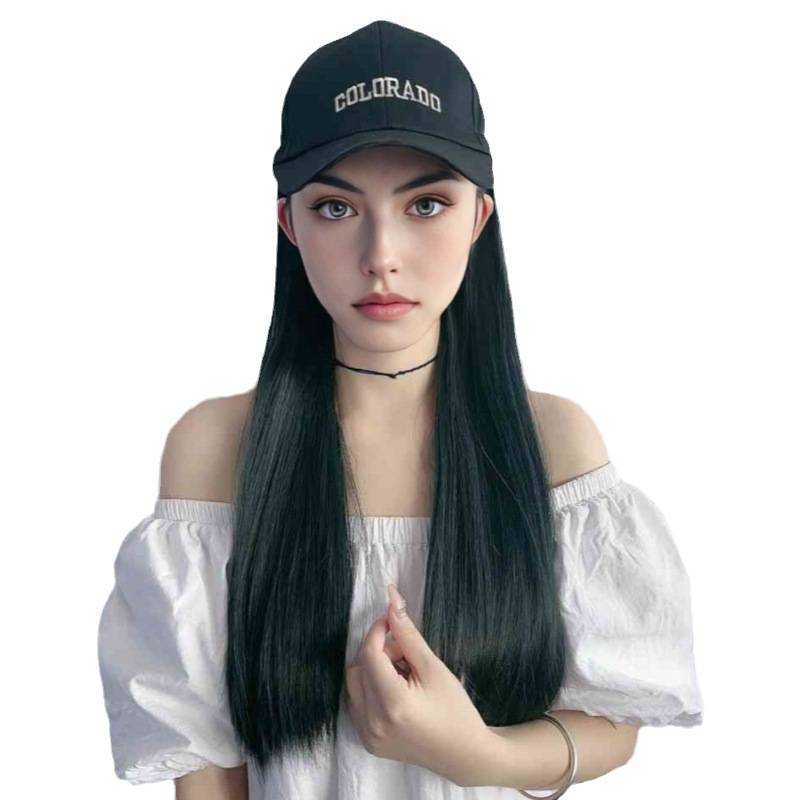Cross -border e -commerce goods direct selling baseball hats wig female black and long straight hair wigs