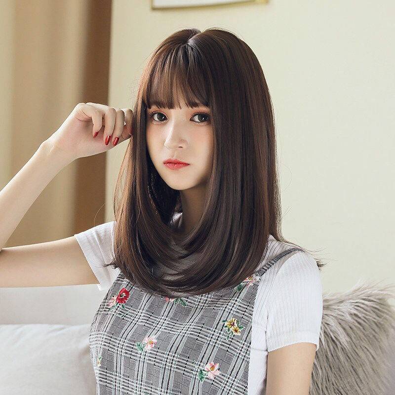 Wrap wig Short Hair Bobo Short hair Short hair Mid -long straight hair long curly hair wig Simulation hair round face wig