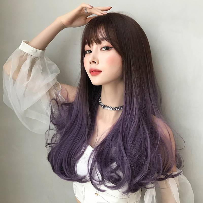 Factory wigs, long hair, three -color gradient long curly hair color trend long curly curly hair full head cover