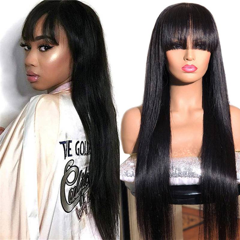 Factory wigs, long hair, Qi Liu Hai Qi Qi Black long straight hair cross -border exports of European and American wig women