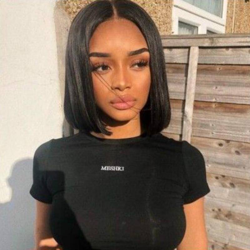 African wig female black short straight hair is divided into BOBO head -chemical fibrous hood, Short Hair