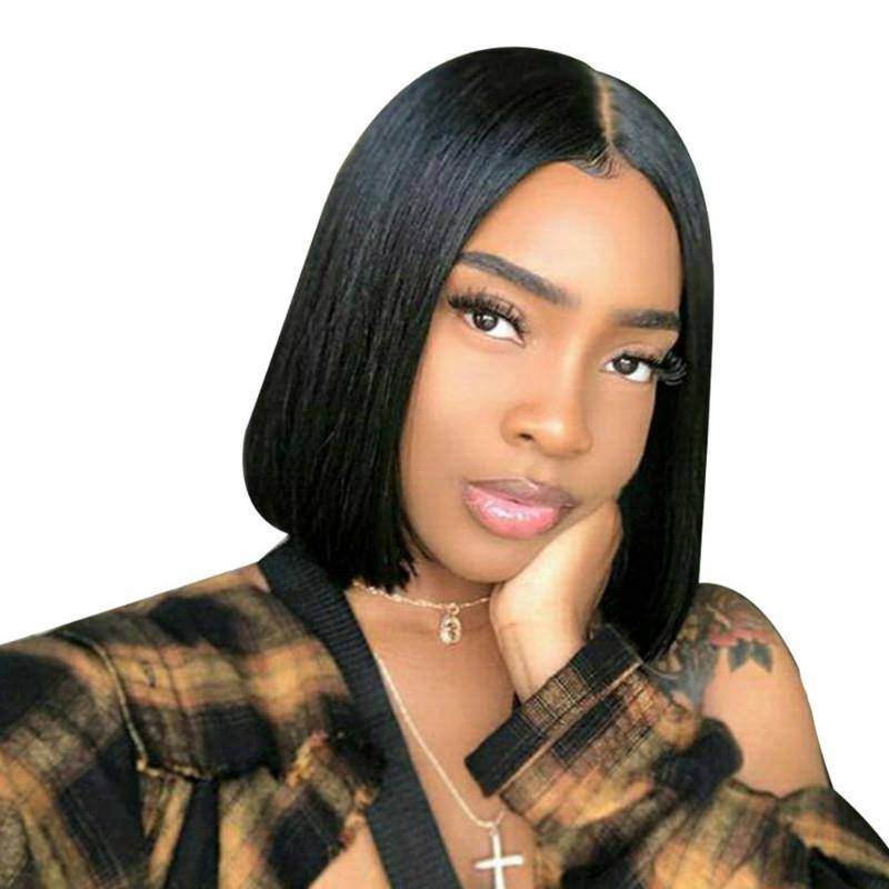African wig female black short straight hair is divided into BOBO head -chemical fibrous hood, Short Hair