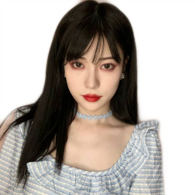 The new wig female Qi bangs black mid -long hair straight hair high -temperature silk mechanism head.