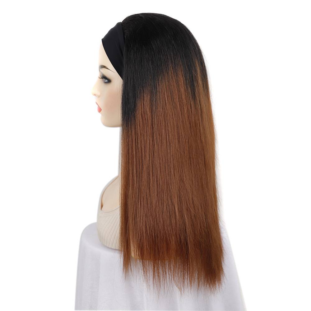 Black gradient brown headhole mid -length straight hair hood, ice -haired fibrous fodder watched hood