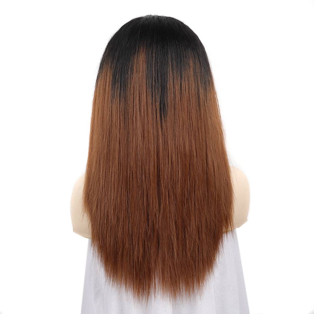 Black gradient brown headhole mid -length straight hair hood, ice -haired fibrous fodder watched hood