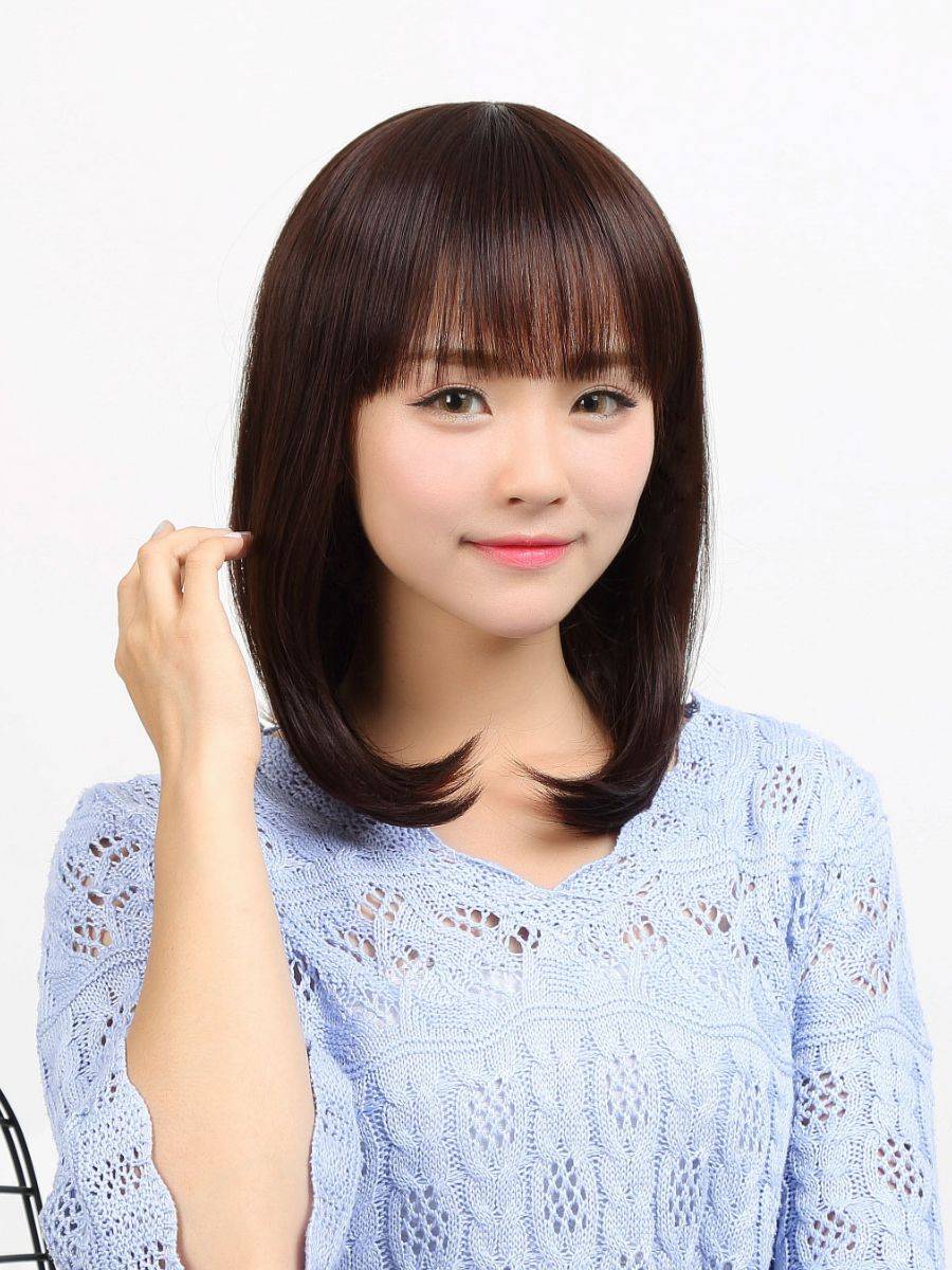 2024 new wig women's long hair full head set The whole top can be a middle -aged lady bald long straight hair real hair wig