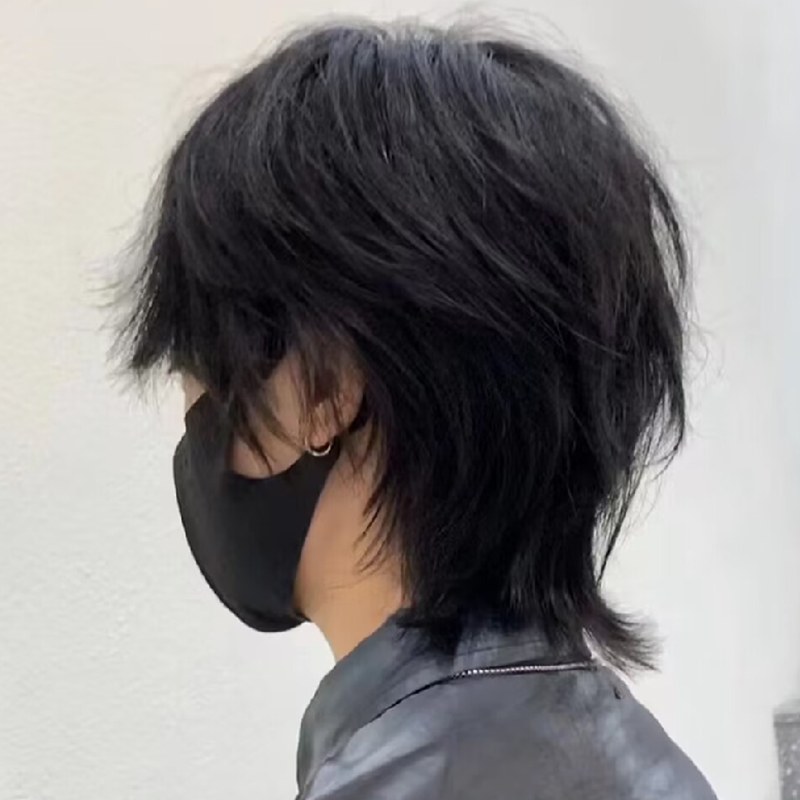 Caishe head wig Men's short hair Personality Trending natural fluffy net red wolf tail Japanese men and women universal full head