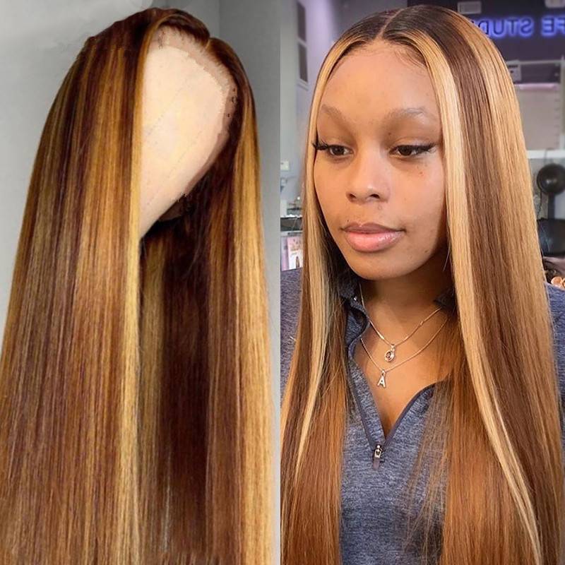New trend wig Ms. Africa's brown mid -length straight hair European and American fashion header manufacturers