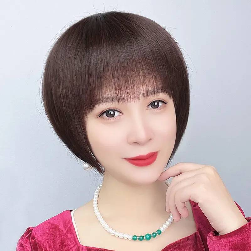 Wig female short hair True Bobo Touncing Real Hair Wig cover covering white hair therapy bald hair wigs full head