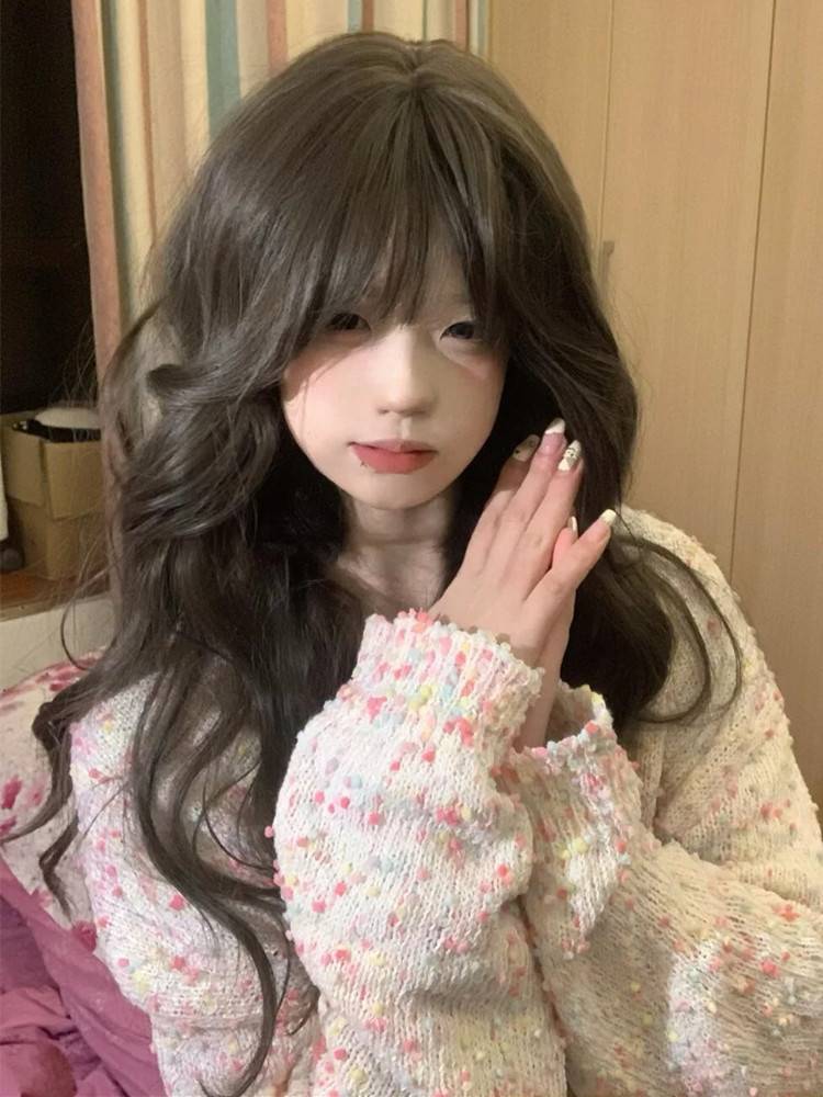 Wig female long curly hair big wave new fashion trendy temperament fluffy simulation laziness roll full top