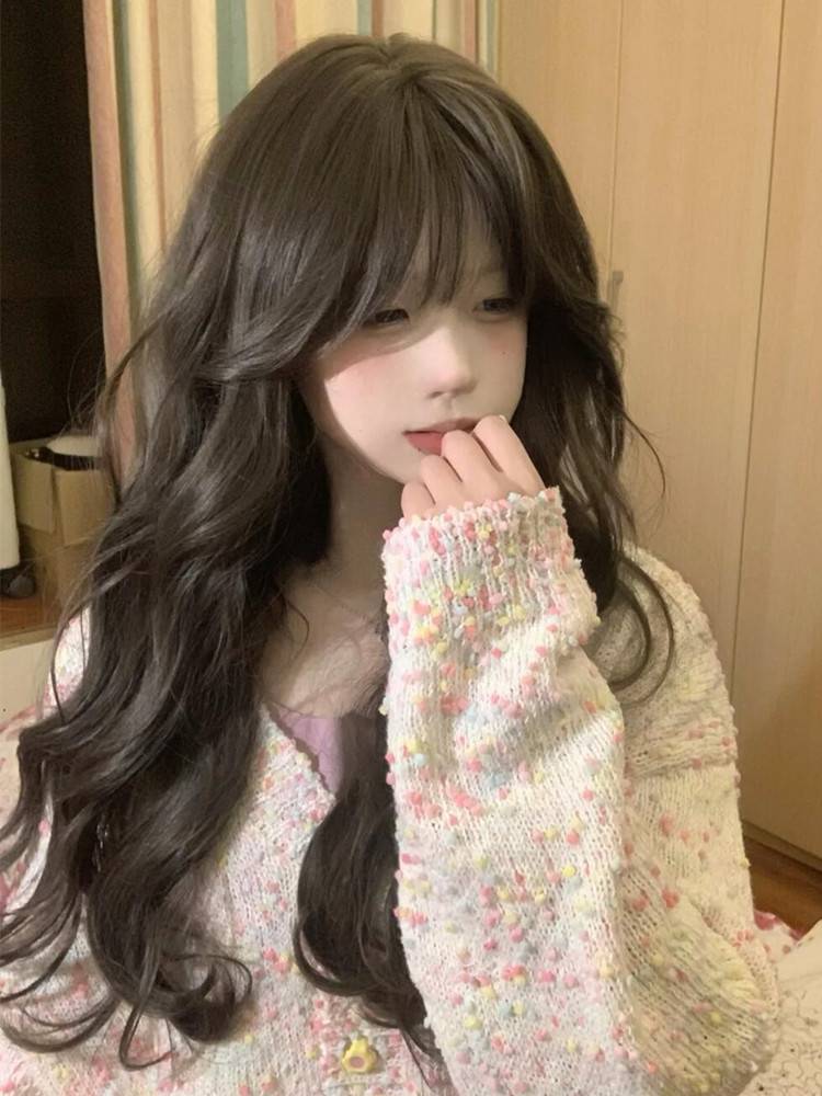 Wig female long curly hair big wave new fashion trendy temperament fluffy simulation laziness roll full top