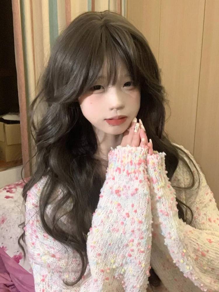 Wig female long curly hair big wave new fashion trendy temperament fluffy simulation laziness roll full top