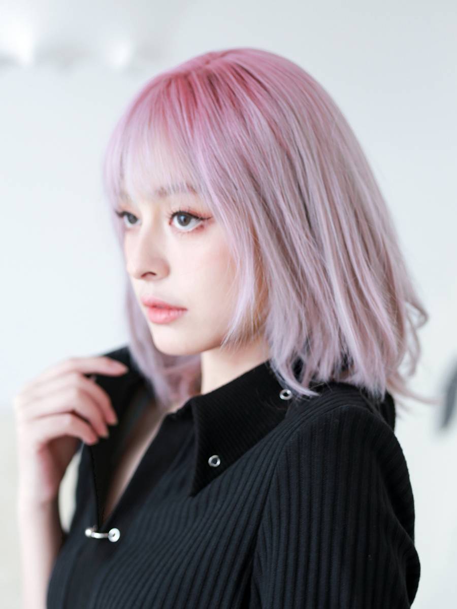 sassydandy Japanese and Korean ins -tobound pink full -headed bangs wigs girl short straight hair high -temperature silk BOBO wig