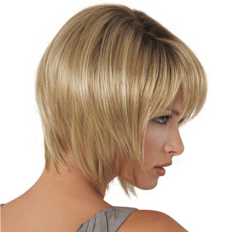 Cross -border hair wigs female European and American fashion women's short hair shallow golden side divided short straight hair chemical fibrous figurine hood