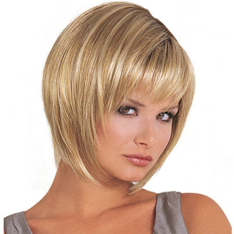 Cross -border hair wigs female European and American fashion women's short hair shallow golden side divided short straight hair chemical fibrous figurine hood