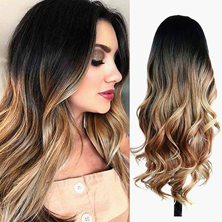 New European and American wigs, fashionable long curly hair, black gradient golden big wave manufacturers direct sales