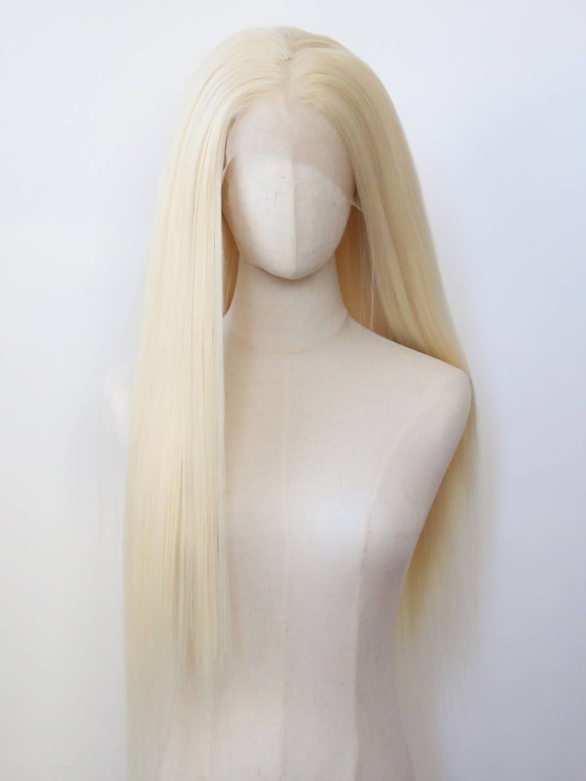 Golden big lace front lace chemical fiber high -temperature silk wig fluffy European and American long yaki straight hair full wig