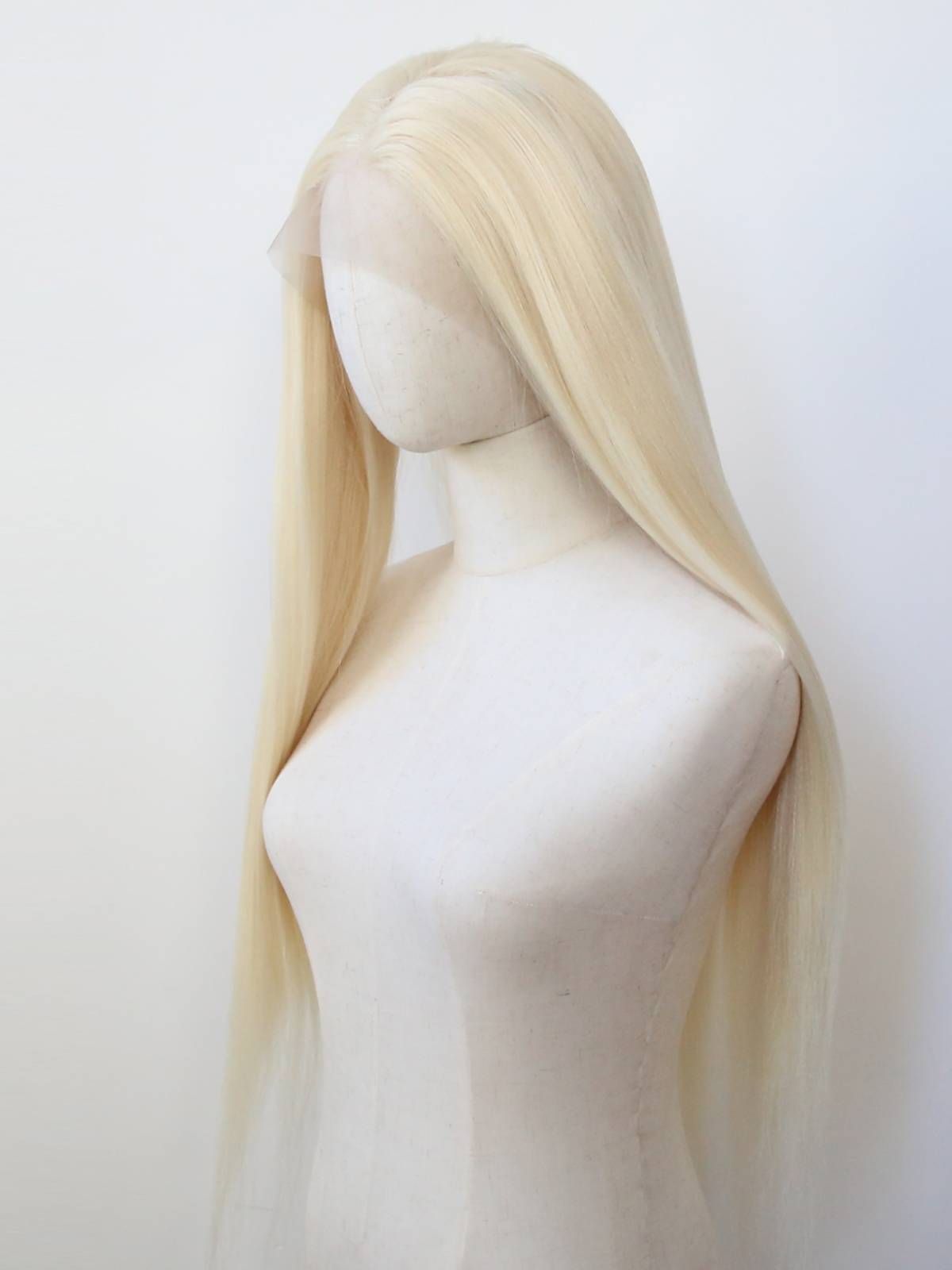 Golden big lace front lace chemical fiber high -temperature silk wig fluffy European and American long yaki straight hair full wig
