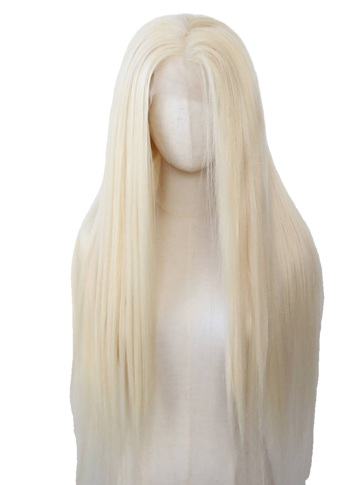 Golden big lace front lace chemical fiber high -temperature silk wig fluffy European and American long yaki straight hair full wig