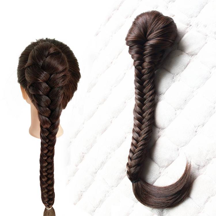 Handmade fish bone twist braid fake pony tail rope buckle hair pack fashion long ponytail hair wig ponytail girl