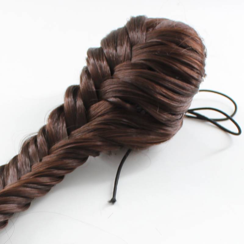 Handmade fish bone twist braid fake pony tail rope buckle hair pack fashion long ponytail hair wig ponytail girl