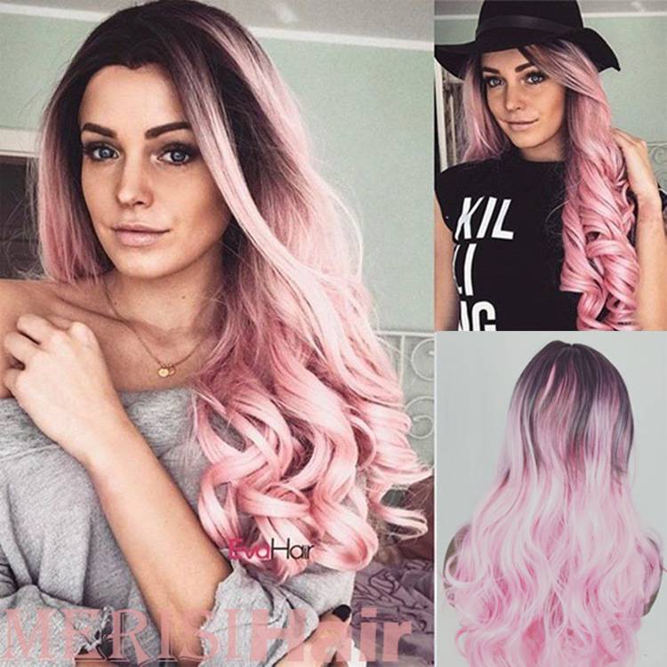 European and American wig girl gradient long curly curly body wave wigs African fashion chromaton dyeing long hair