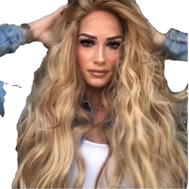 Genuine new genuine long curly female big wave light golden golden genuine European and American fake discovery rose network