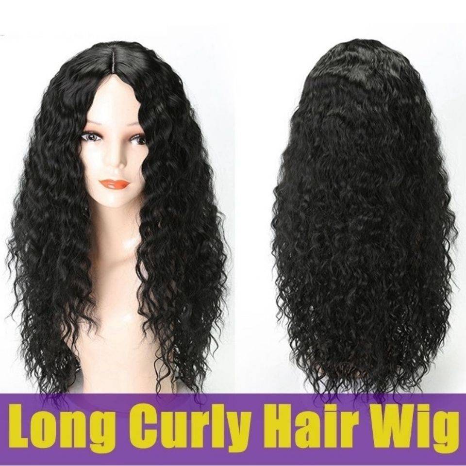 Net red street shooting wig female small curly curly hair fluffy black realistic black no trace midflow bangs full set