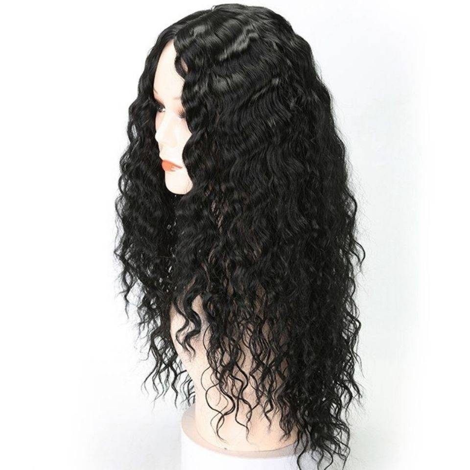 Net red street shooting wig female small curly curly hair fluffy black realistic black no trace midflow bangs full set