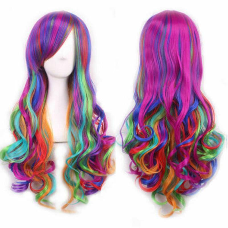European and American colorful long curly hair Rainbow fake launch drone stage party nightclub cosplay wigs