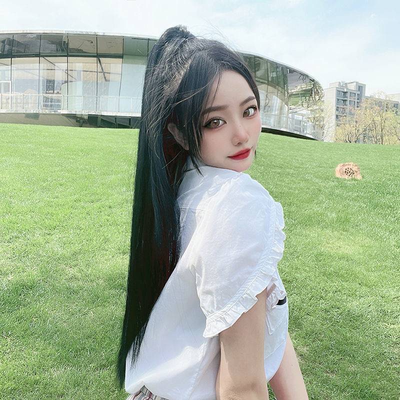 Factory wig female ponytail long straight hair tie -type stealth -breathable long hair wig spot spot
