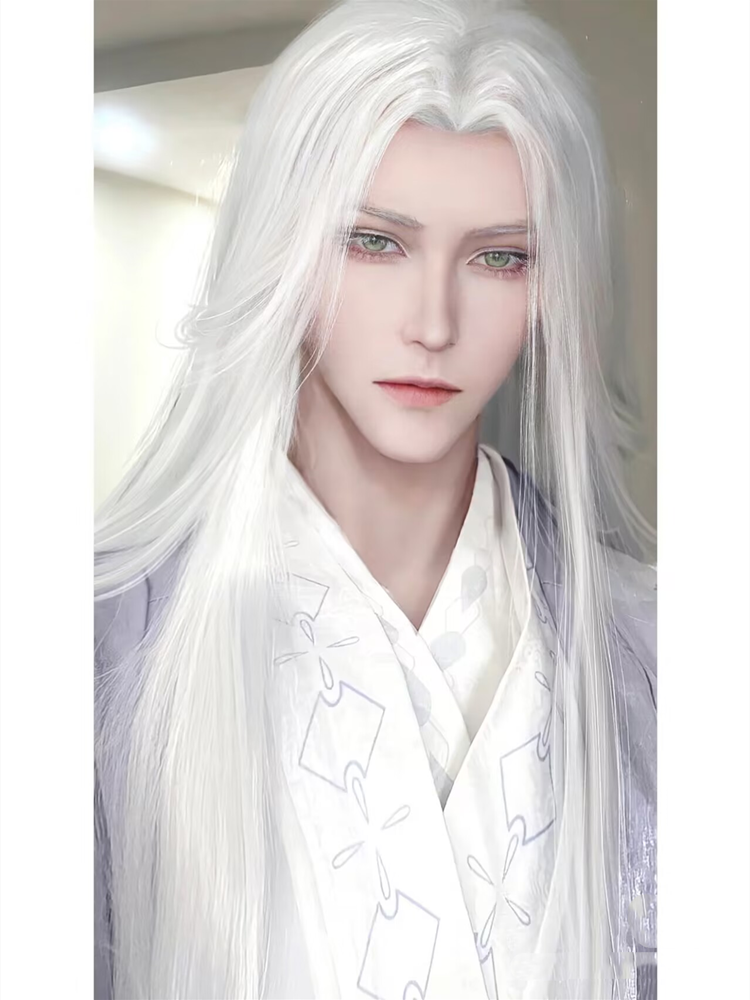 Wig female long hair is naturally realistic Hanfu costume daily men's white cos hairstyle ancient style full set