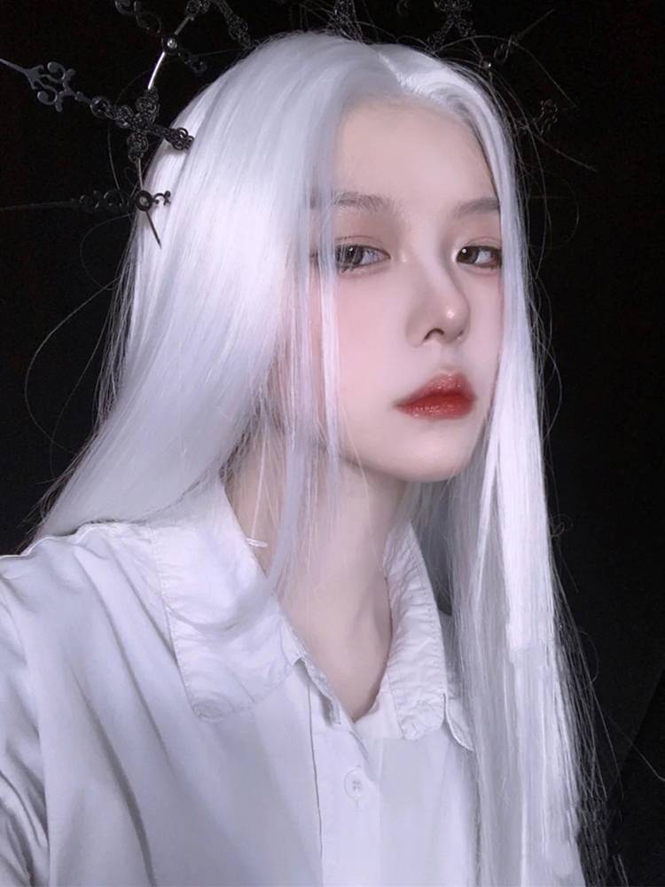 Wig female long hair is naturally realistic Hanfu costume daily men's white cos hairstyle ancient style full set